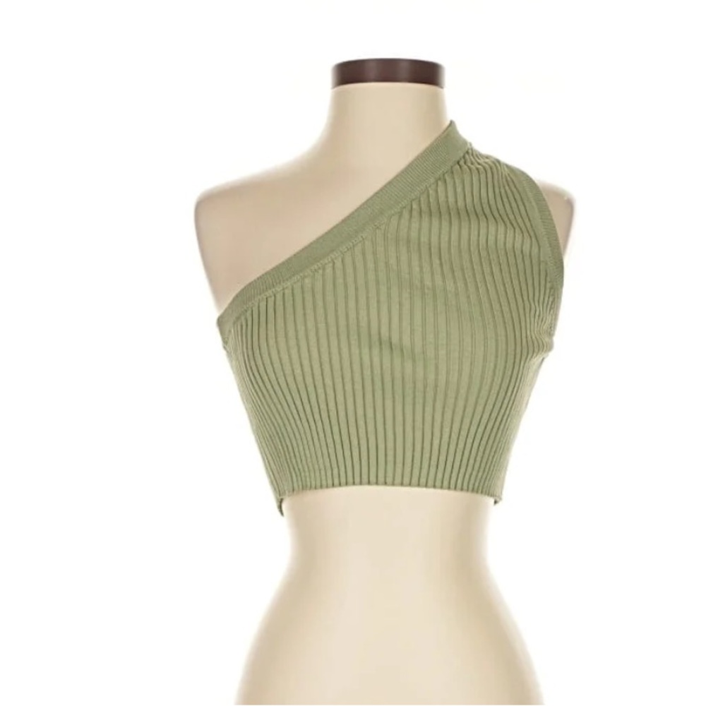 NWT Zara Ribbed One shoulder Ribbed Crop Top in Olive Khaki Green